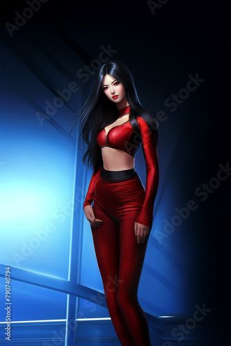 Red-dressed Model Poses with Elegance and Sensuality