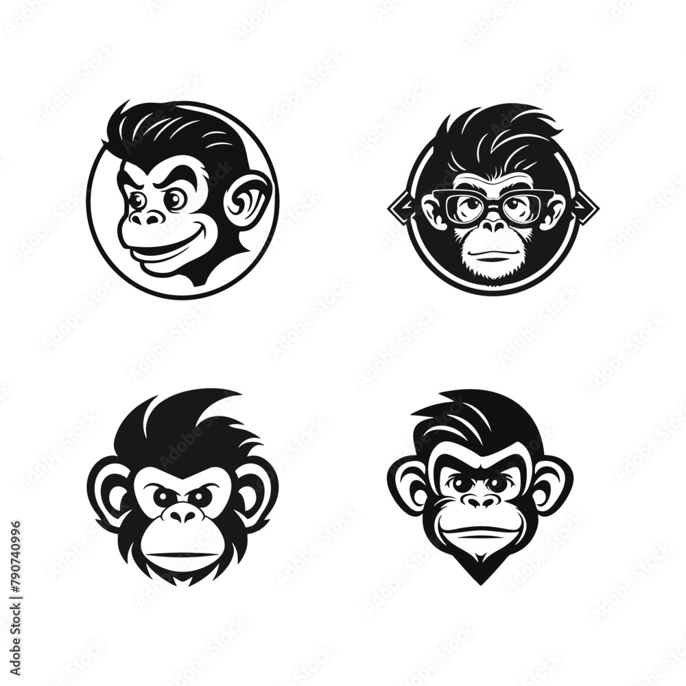 Vector flat design template illustration Funny Monkey Faces collection Vector flat design template illustration Funny Monkey Faces collection