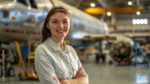 female avionics technician intern stands