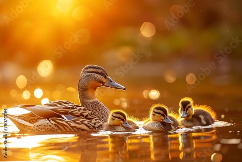 Group of Ducks Floating on Top of a Lake