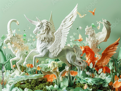 Elysian fields with mythical creatures in 3D vector photo