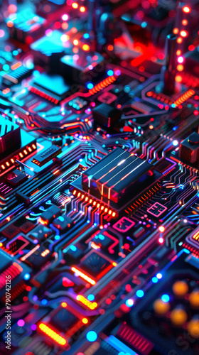 Quantum computer circuit in vibrant 3D style