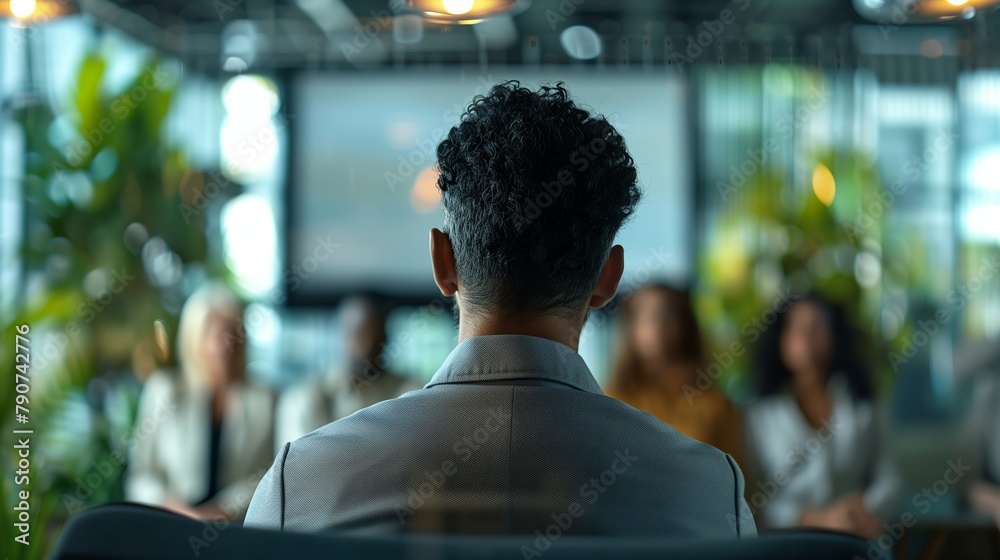 Business Professional Leading a Team Meeting in a Contemporary Office