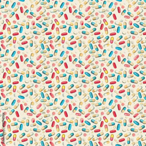 medicine pills background, repeatable seamless background pattern tile
