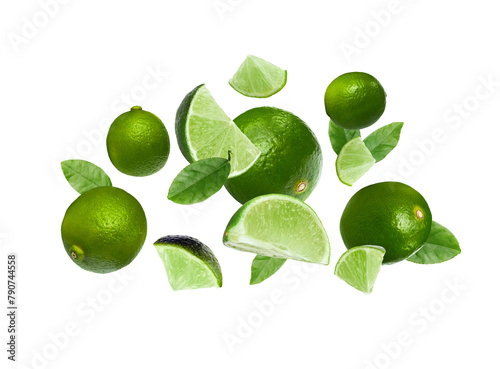 Fresh ripe limes in air on white background © New Africa