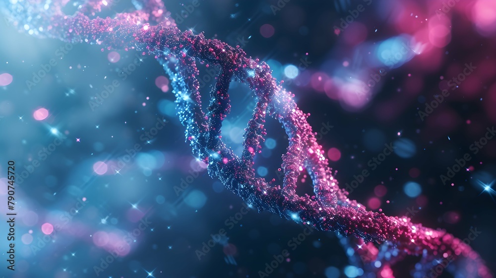 3D Rendering of a Glowing DNA Molecular genomes structure concept of biochemistry 3D Rendering of a Glowing DNA Molecular genomes structure concept of biochemistry