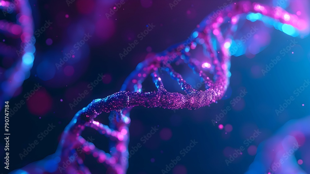 3D Rendering of a Glowing DNA Molecular genomes structure concept of biochemistry 3D Rendering of a Glowing DNA Molecular genomes structure concept of biochemistry