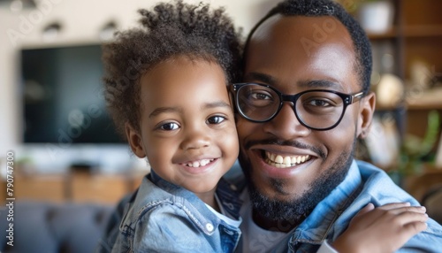 A man smiling while holding a happy toddler in his arms at a Vision Care event