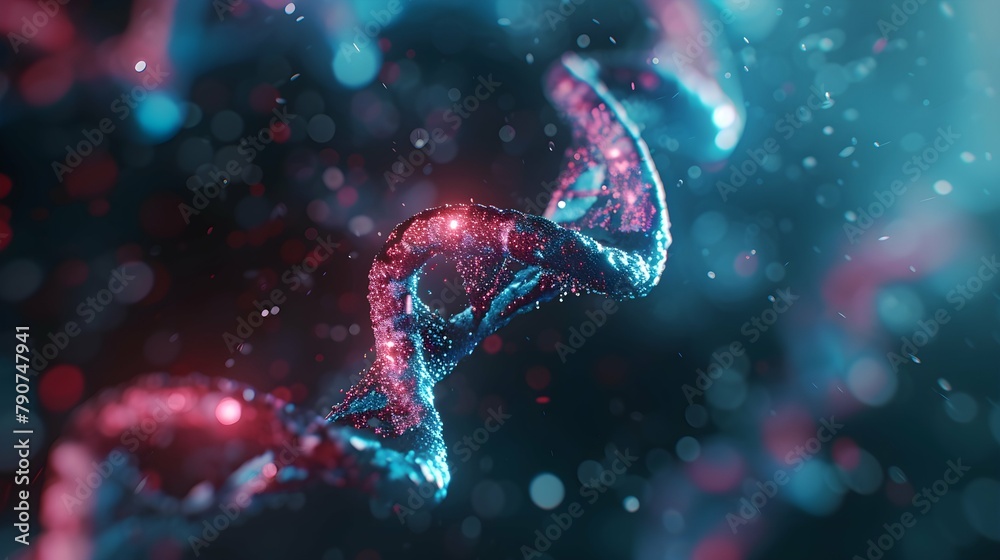3D Rendering of a Glowing DNA Molecular genomes structure concept of biochemistry 3D Rendering of a Glowing DNA Molecular genomes structure concept of biochemistry