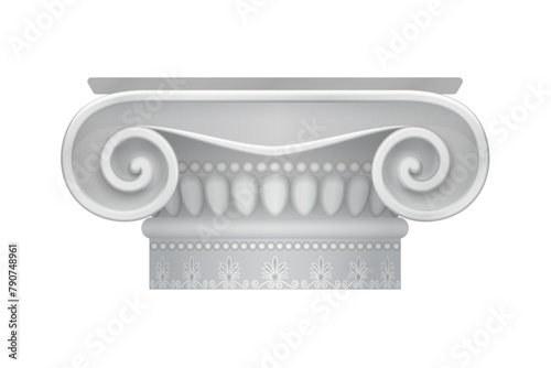 3D Greek column chapiter with marble old pattern and decoration, Ionic order vector illustration