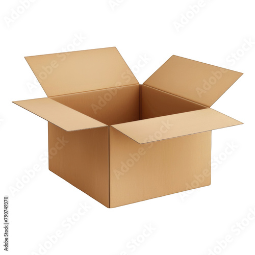 Empty open parcel box isolated on white background.