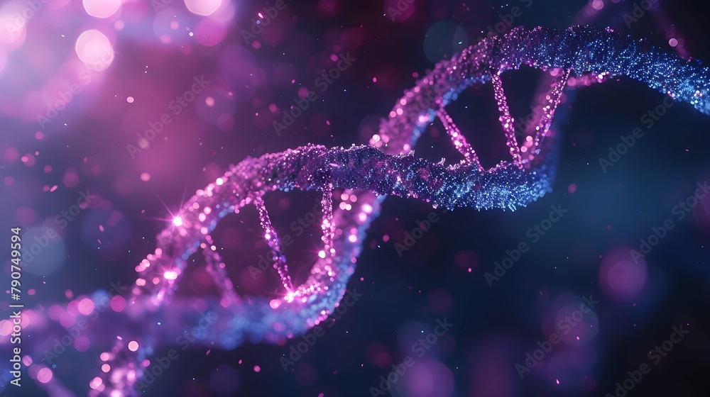 3D Rendering of a Glowing DNA Molecular genomes structure concept of biochemistry 3D Rendering of a Glowing DNA Molecular genomes structure concept of biochemistry