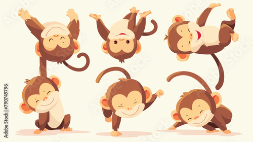 Cartoon funny monkey chimpanzee balancing on one ha