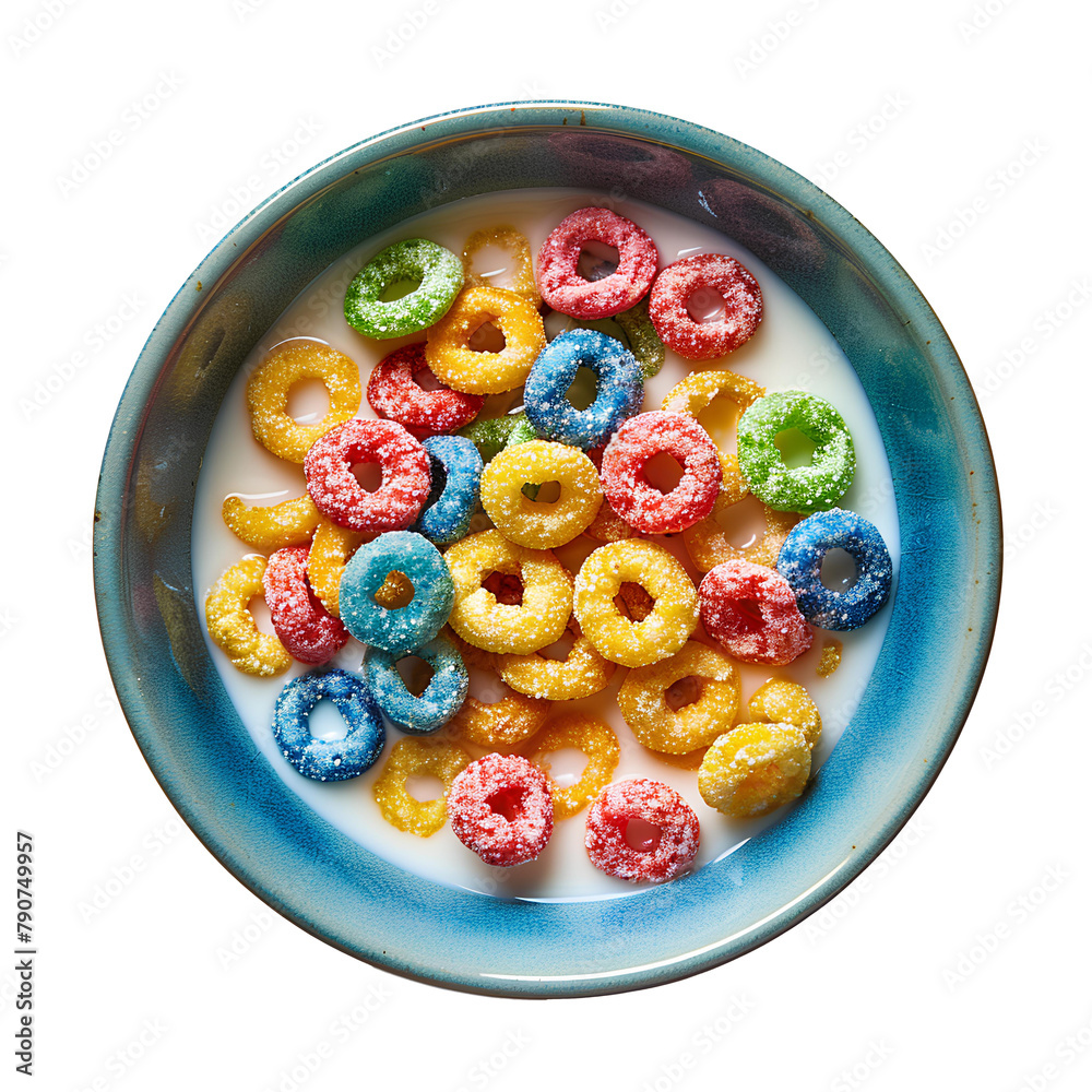 fruit loops cereal in bowl top view PNG. Colorful cereal in a bowl ...
