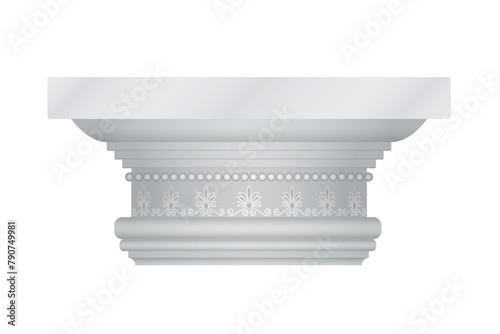 Top of Greek ancient column, 3D realistic Doric order chapiter vector illustration photo