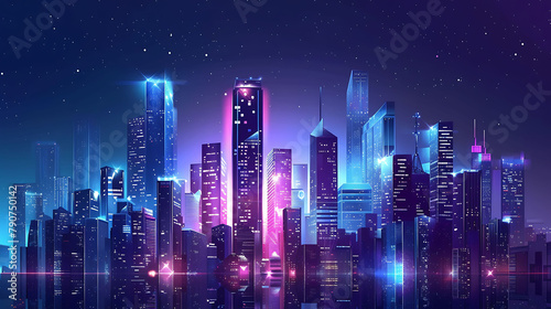 Realistic futuristic city view with skyscrapers