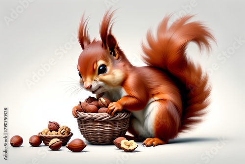 squirrel with nuts in a basket photo