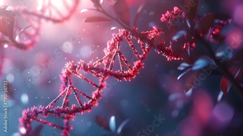 3D Rendering of a Glowing DNA Molecular genomes structure concept of biochemistry © creative