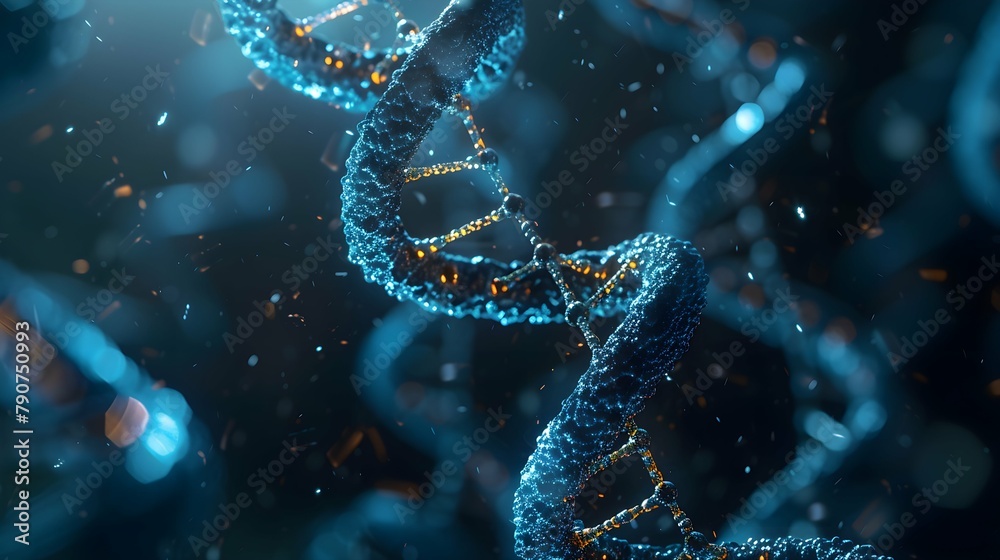 3D Rendering of a Glowing DNA Molecular genomes structure concept of biochemistry