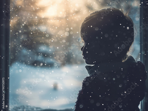 Winter Wonder: Child Gazing at Frosty Window