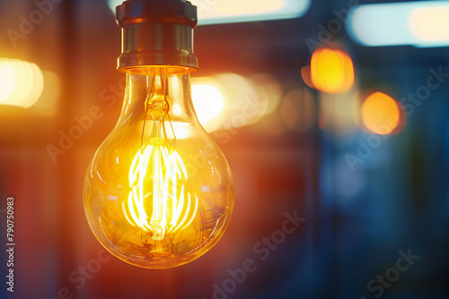 ビジネスアイデアの創造性と革新性を象徴する、照らされた電球のクローズアップ。 photo