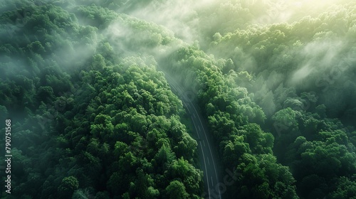 Misty Dawn Over Serene Green Pathway