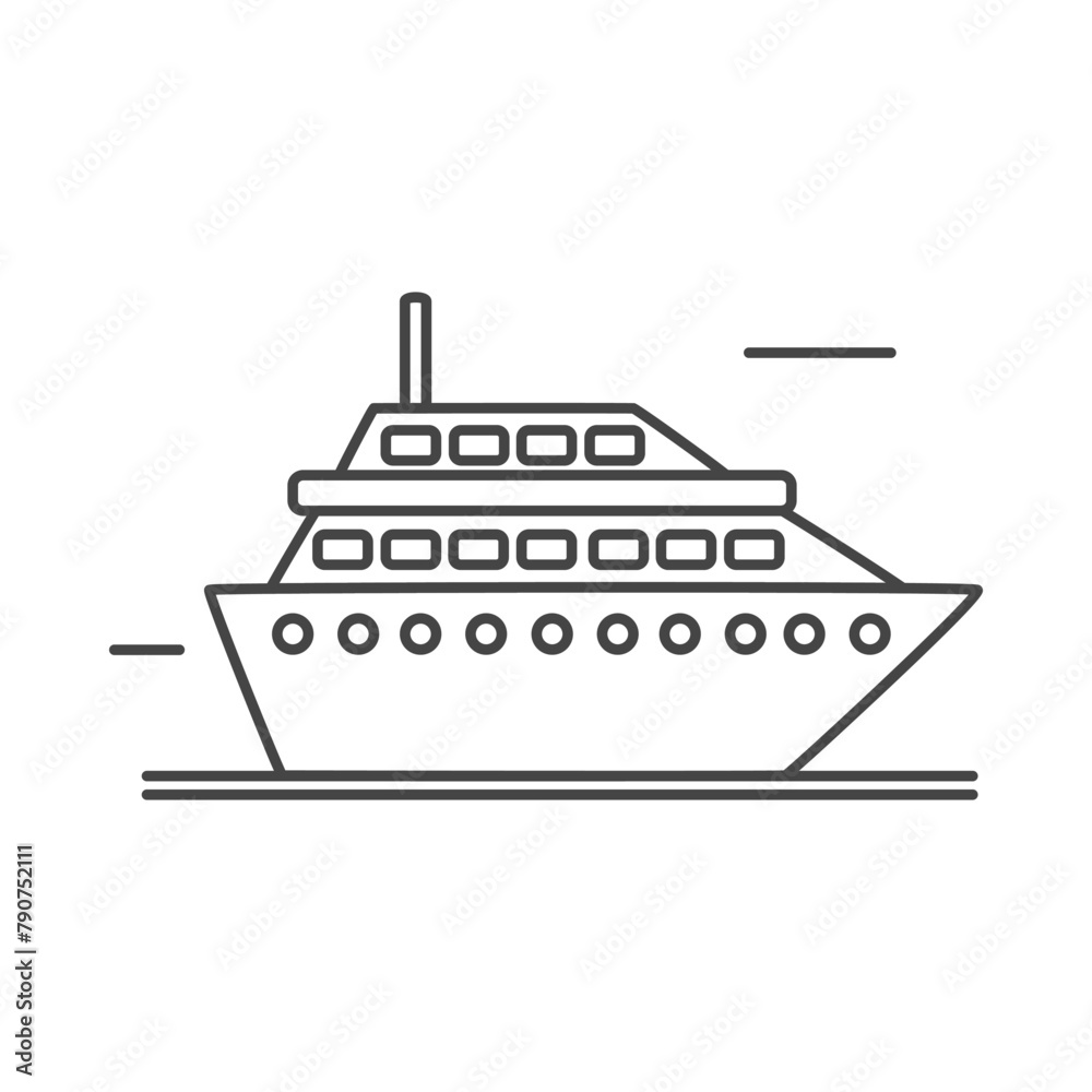 Cruise ship for freight transportation and journey of passengers, line icon vector illustration