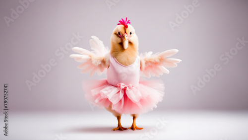Wallpaper Mural Eggstraordinary Elegance: A Joyful Chicken Twirls in a Pink Tutu, Bringing Delight to the White Background Torontodigital.ca