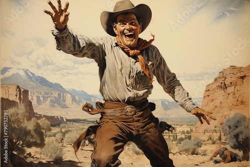 A cowboy using a lasso to perform physical therapy exercises 