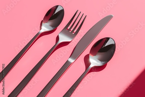 Stylish flatware set on pink background. Ai generated photo