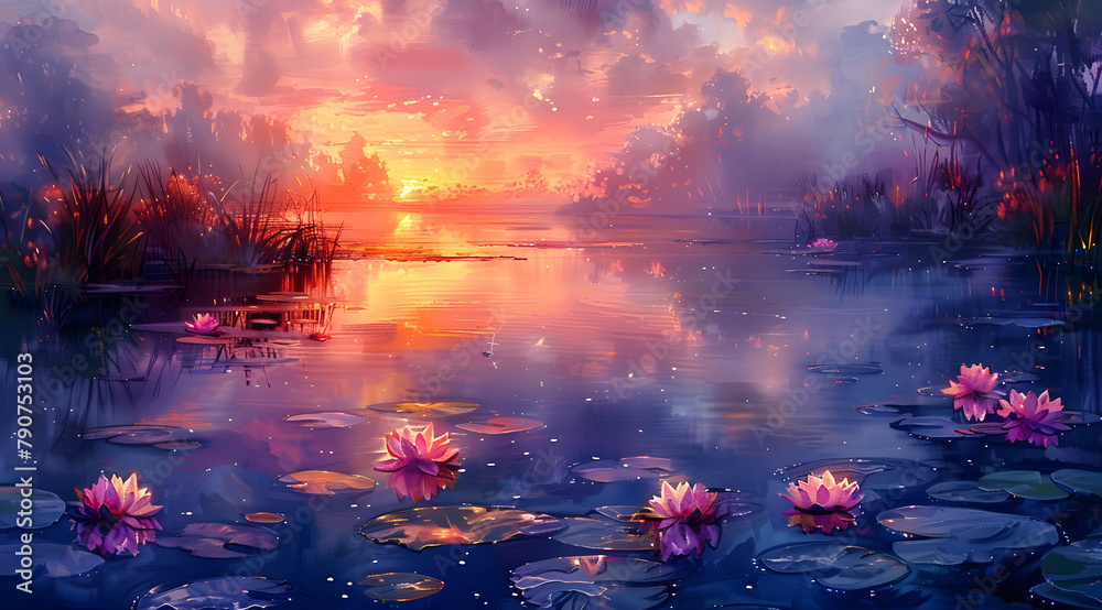 Morning Melody: Watercolor Dawn with Gentle Light Dancing on the Riverside Symphony