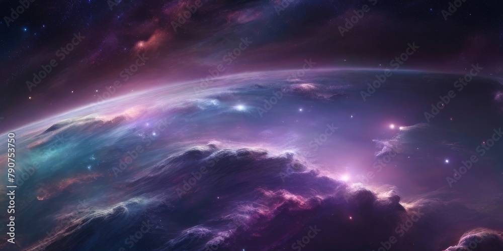 Galaxy night sky panorama with colorful colors