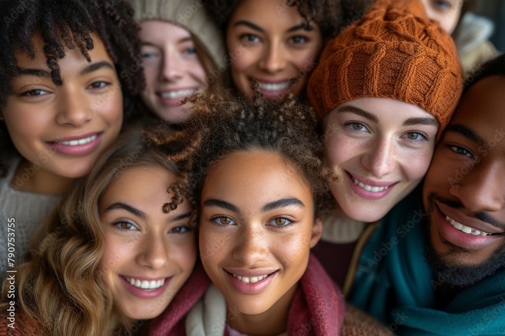 Happy group of diverse young people smiling and looking at camera in stock photo Happy group of diverse young people smiling and looking at camera in stock photo