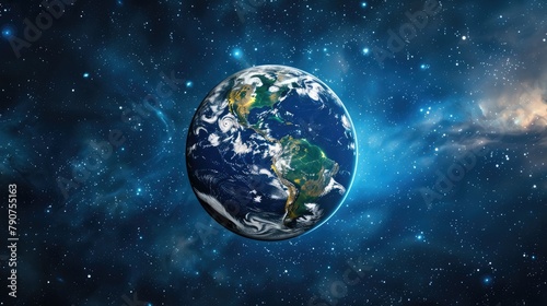 Planet Earth  space  shows a realistic surface of the Earth and a map of the world  both from the point of view of space.
