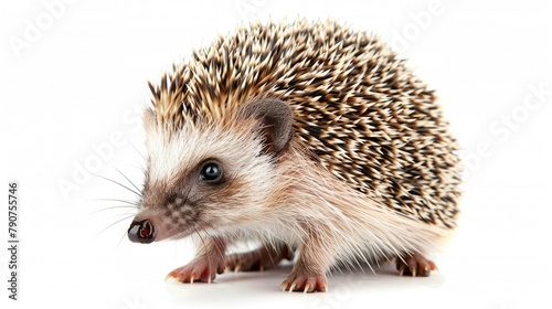 Adorable Baby Hedgehog Isolated on White Background. Full Frontal Close-up of Cute Bristled Fur