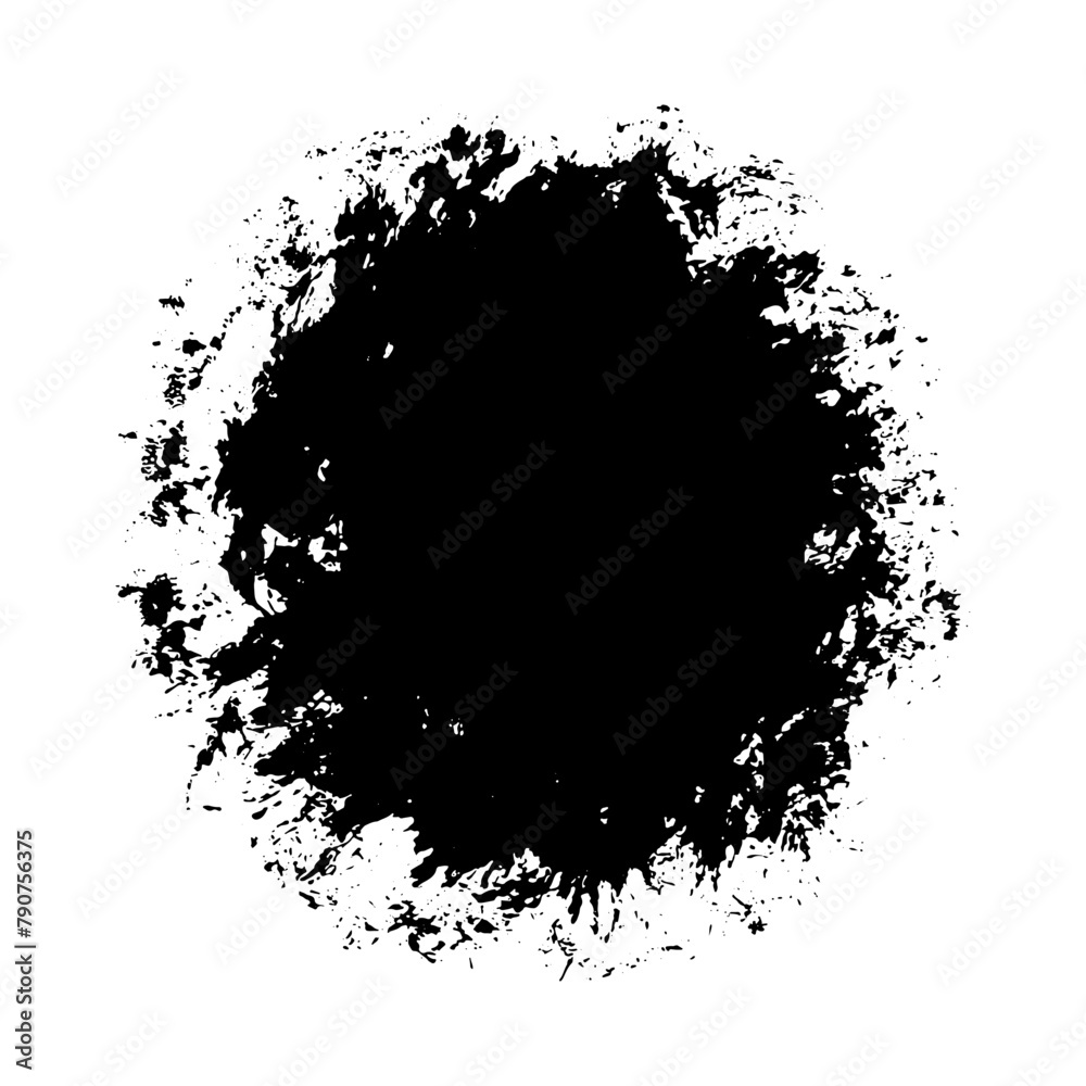 Dark dirty circle shabby surface smeared with paint watercolor with splashes and drops, grunge texture isolated on white background. Vector illustration Dark dirty circle shabby surface smeared with paint watercolor with splashes and drops, grunge texture isolated on white background. Vector illustration