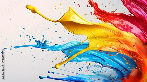 Colorful paint splashes on a white background, with splashy brush strokes in the style of colorful ink explosions. 