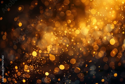 A blurry image of gold and black circles with a dark background
