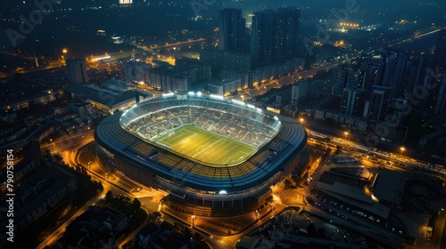 Fototapeta Naklejka Na Ścianę i Meble -  Beautiful arena football stadium with night city view, Modern architecture.
