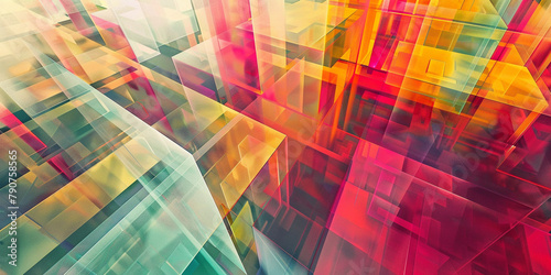 a captivating stock image of an abstract geometric pattern background, with layers of translucent shapes and vibrant colors that create a sense of depth and dimensionality