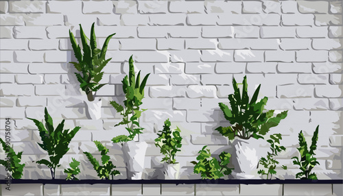 White brick wall with plants as a background