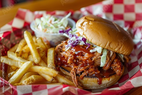 Pulled Pork Sandwich With Coleslaw and Pickles