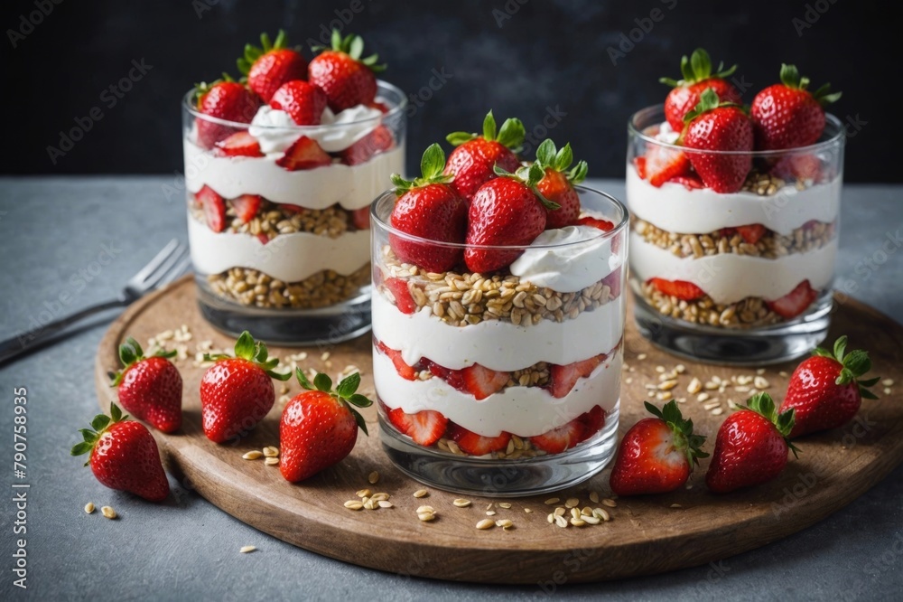Strawberries layered with yoghurt and barley Strawberries layered with yoghurt and barley