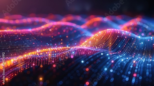 3d rendering of abstract glowing particles in empty space. Futuristic background with depth of field and bokeh effect. photo