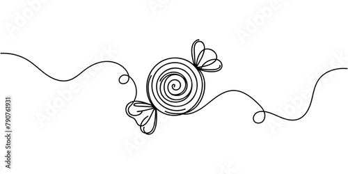 Candy in one continuous line drawing, . Contour icon. Doodle vector illustration.
