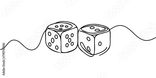 Two dices one line vector illustration. Continuous contour drawing of game dice. © dariachekman