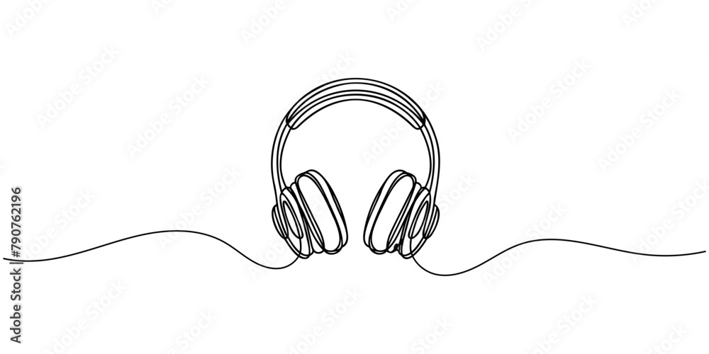 One line headphones. Hand drawn vector illustration. Continuous line drawing of headphones One line headphones. Hand drawn vector illustration. Continuous line drawing of headphones