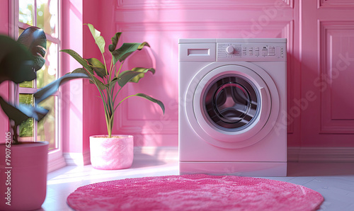 pink washing machine in a pink room