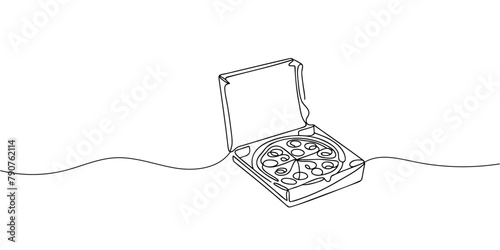 Fresh pizza one line continuous drawing. Traditional italian fast food continuous one line illustration