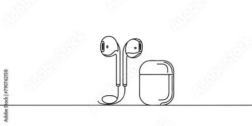 Wireless vacuum headphones drawn in one line on a white background.